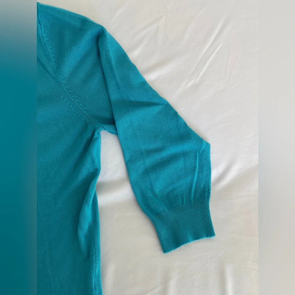 Roz & Ali Light Blue V-Neck 3/4 Sleeve Cardigan Sweater Size Small - Picture 6 of 11